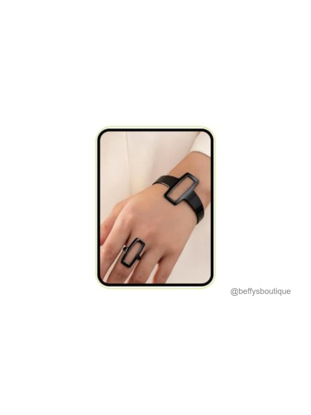 Asymmetrical Geometric Hammered Metal Bracelet Ring Set Women Adjustable Cuff